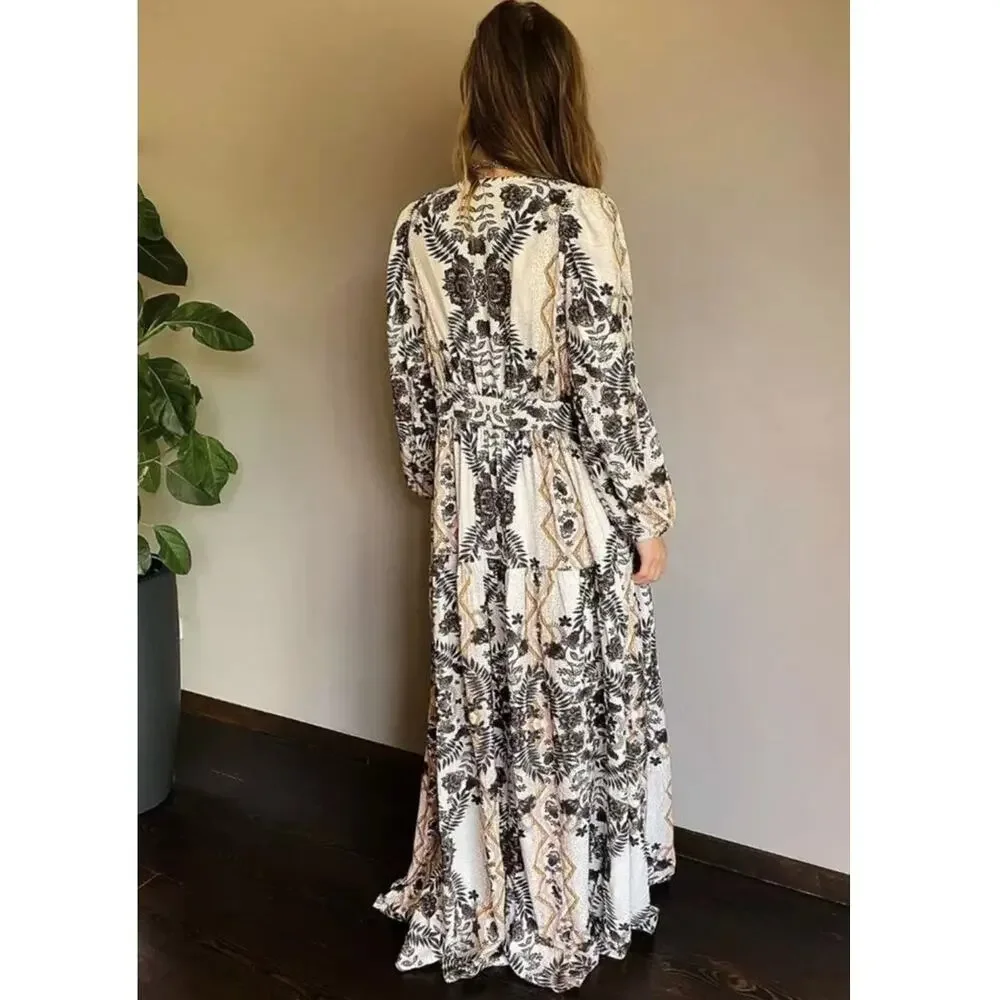 New Free People Wandering Folk Maxi Top Duster Dress $228 X-SMALL Palm Print